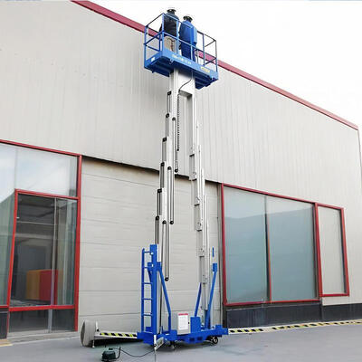 Aluminum Alloy Vertical Double Mast Lift Hydraulic Drive 12m 120kg Capacity