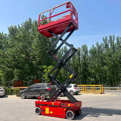320 кг 10 м Маленькая красная самоходная гидравлическая ножничная подъемная платформа